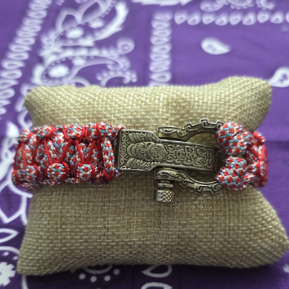 Red and Silver Woven Bracelet